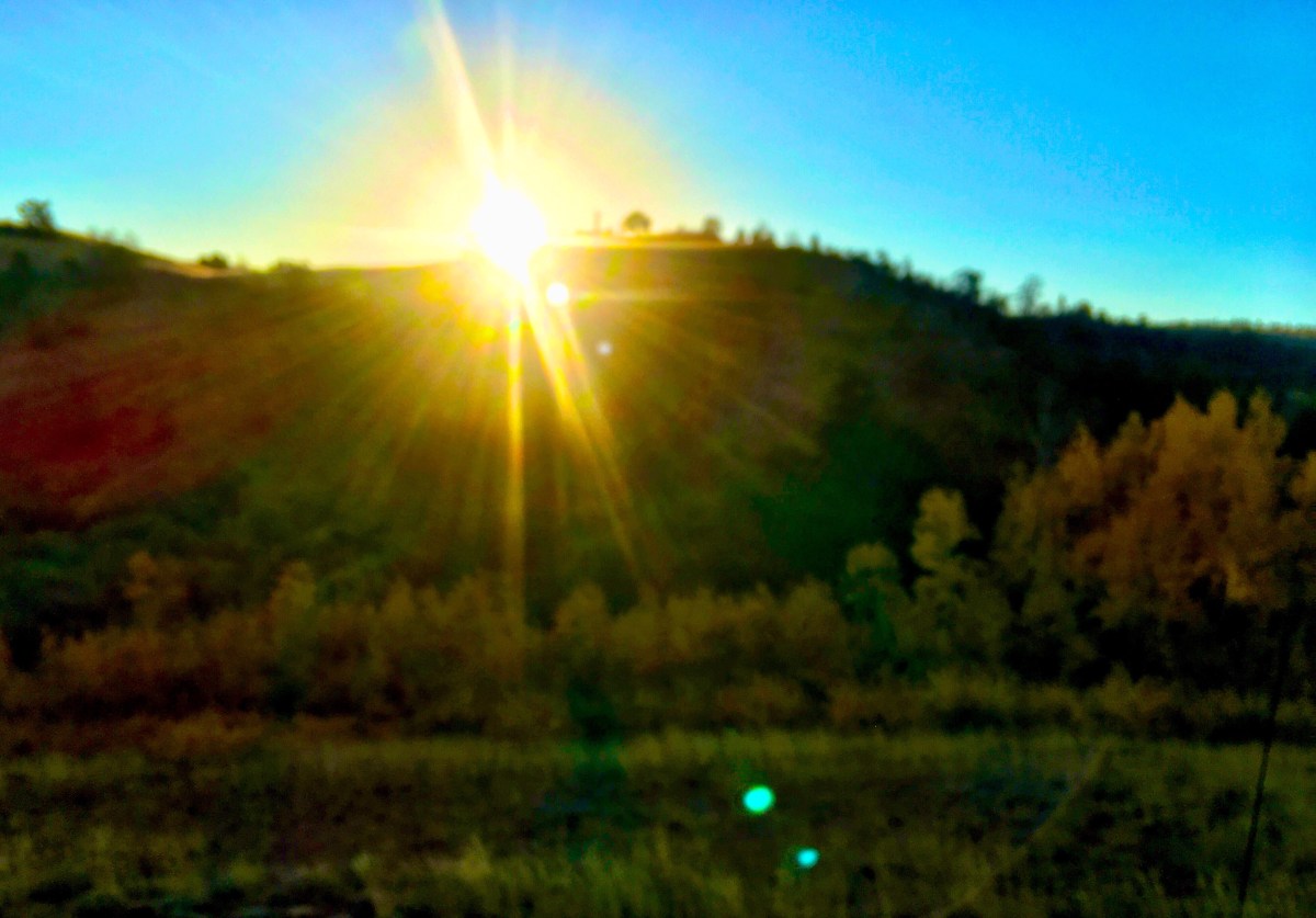 Sunrise at my Cabin. Elk are bugling, aspens are turning golden, hummingbirds have already gone south. Fall is here. Winter will soon be on her&nbsp;heels.